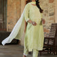 Juniper Women's Lime Green Cambric Floral Print Kurta Straight Pant And Duptta Sets | Swadesiicart