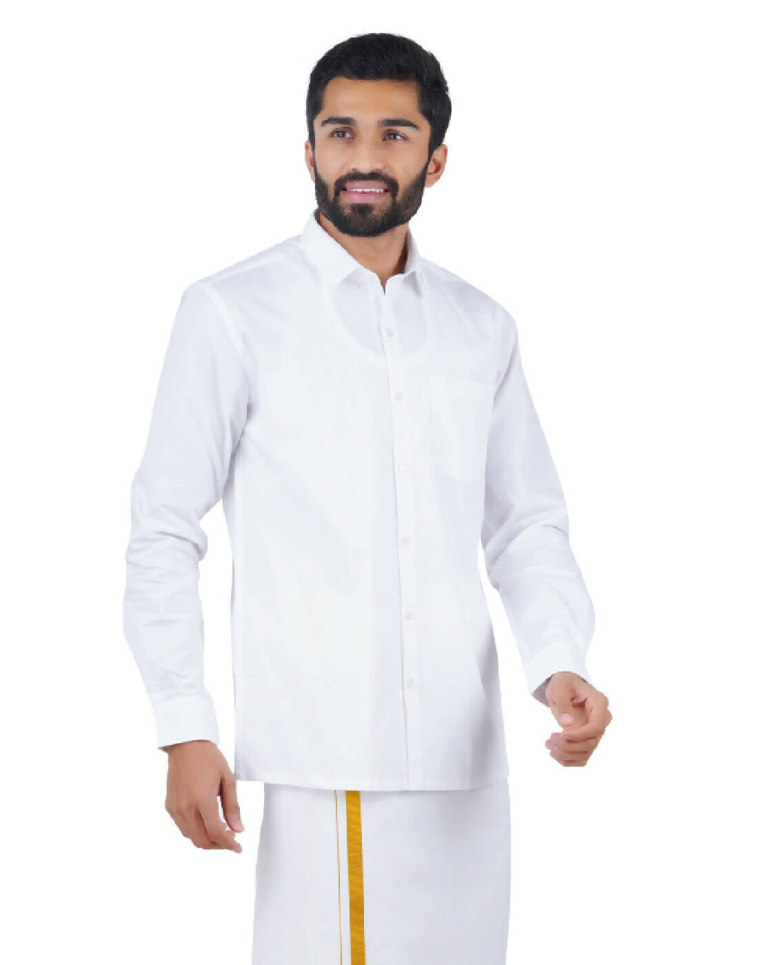 Ramraj Cotton Mens Full Sleeve Formal 100 % Cotton White Shirt | Swadesiicart