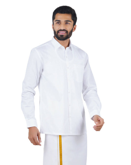 Ramraj Cotton Mens Full Sleeve Formal 100 % Cotton White Shirt | Swadesiicart