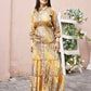 Mustard Crepe Foil Printed Long Dress - Michan | Swadesiicart