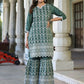 Juniper Women's Green Chinnon Embroidered Kurta Garara Set | Swadesiicart