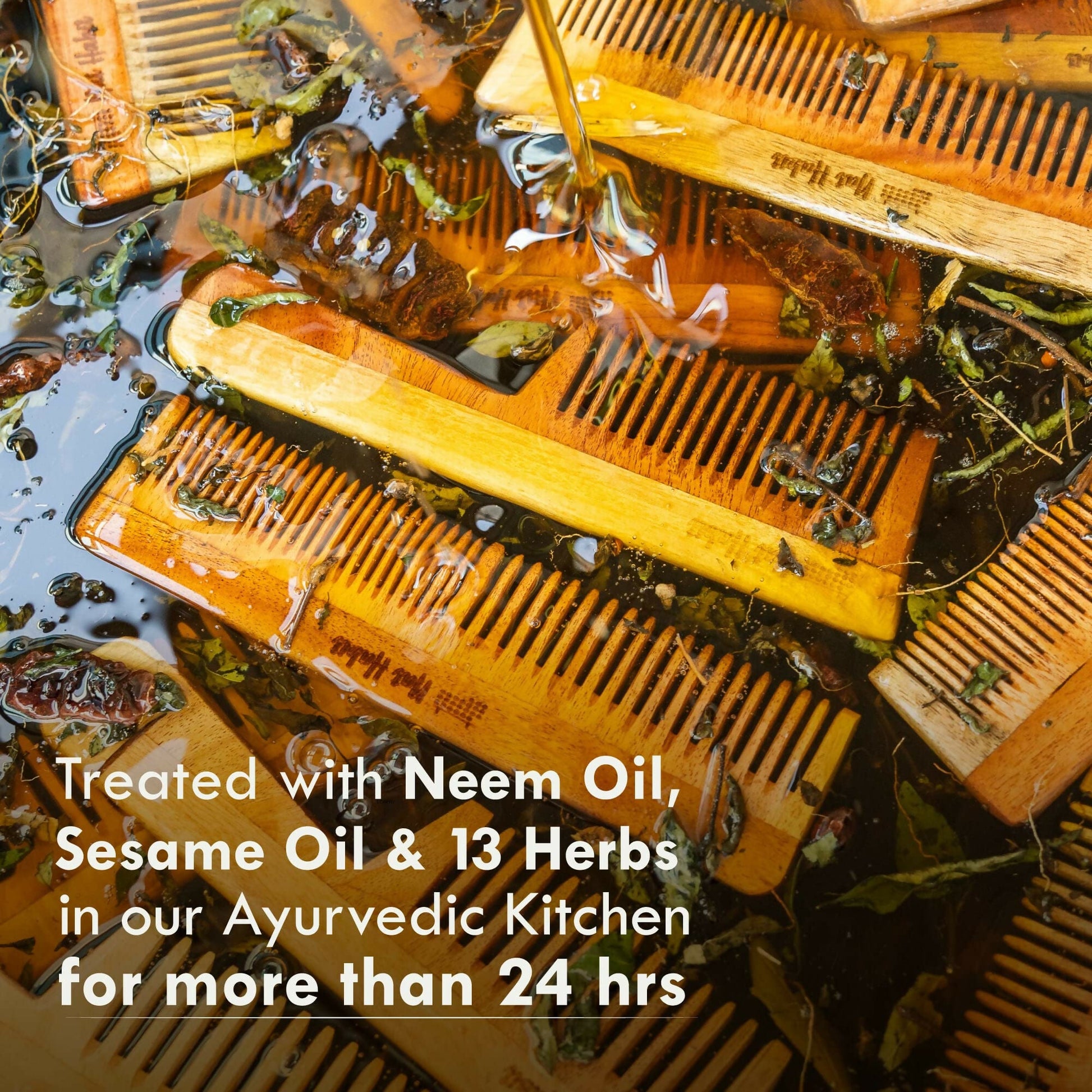 Nat Habit Kacchi Neem Wooden Comb - Soaked In 13 Herbs, Neem & Sesame Oil For Multi-Actions - Swadesiicart