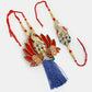 NVR Women & Men Set of 2 Gold-Toned Peacock Design Stone-Studded Bhaiya Bhabhi Rakhi With Roli Chawal & Chocolate | Swadesiicart