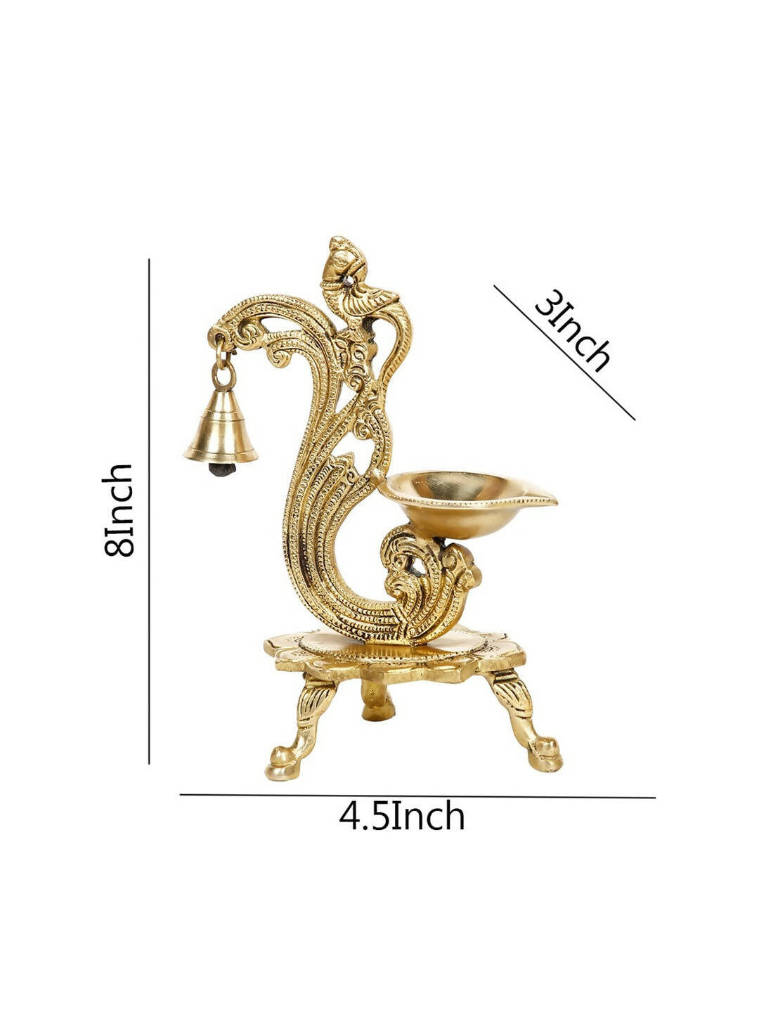 CraftVatika Gold-Toned Brass Handmade Decorative Peacock Design Diya with Bell & Stand | Swadesiicart