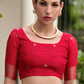 Vishnu Weaves Women's Red Linen Silk Zari Weaving Saree with Blouse - Swadesiicart