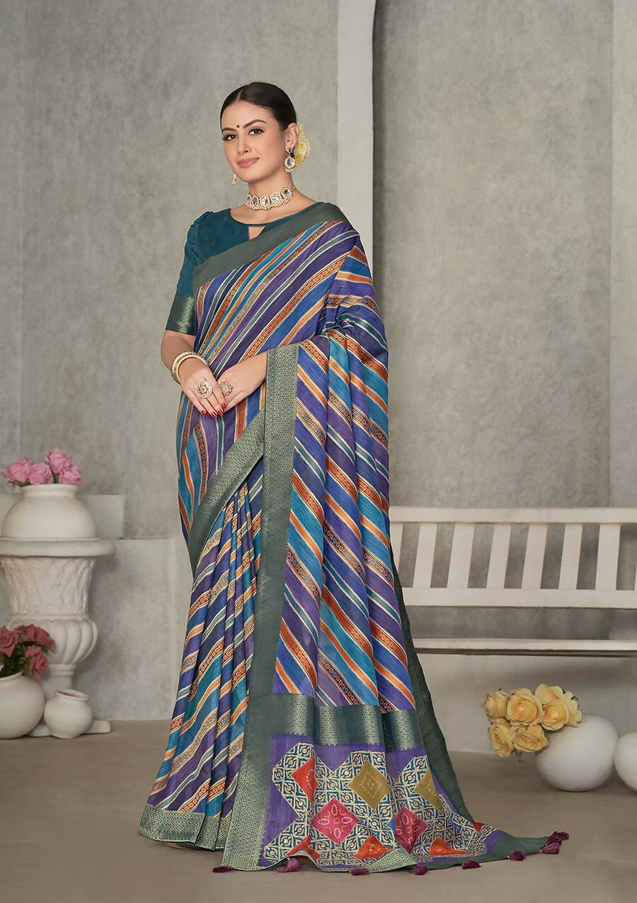 Blue Rangkat Tussar Silk Woven Design Saree with Unstitched Blouse - Mohmanthan Eshani | Swadesiicart