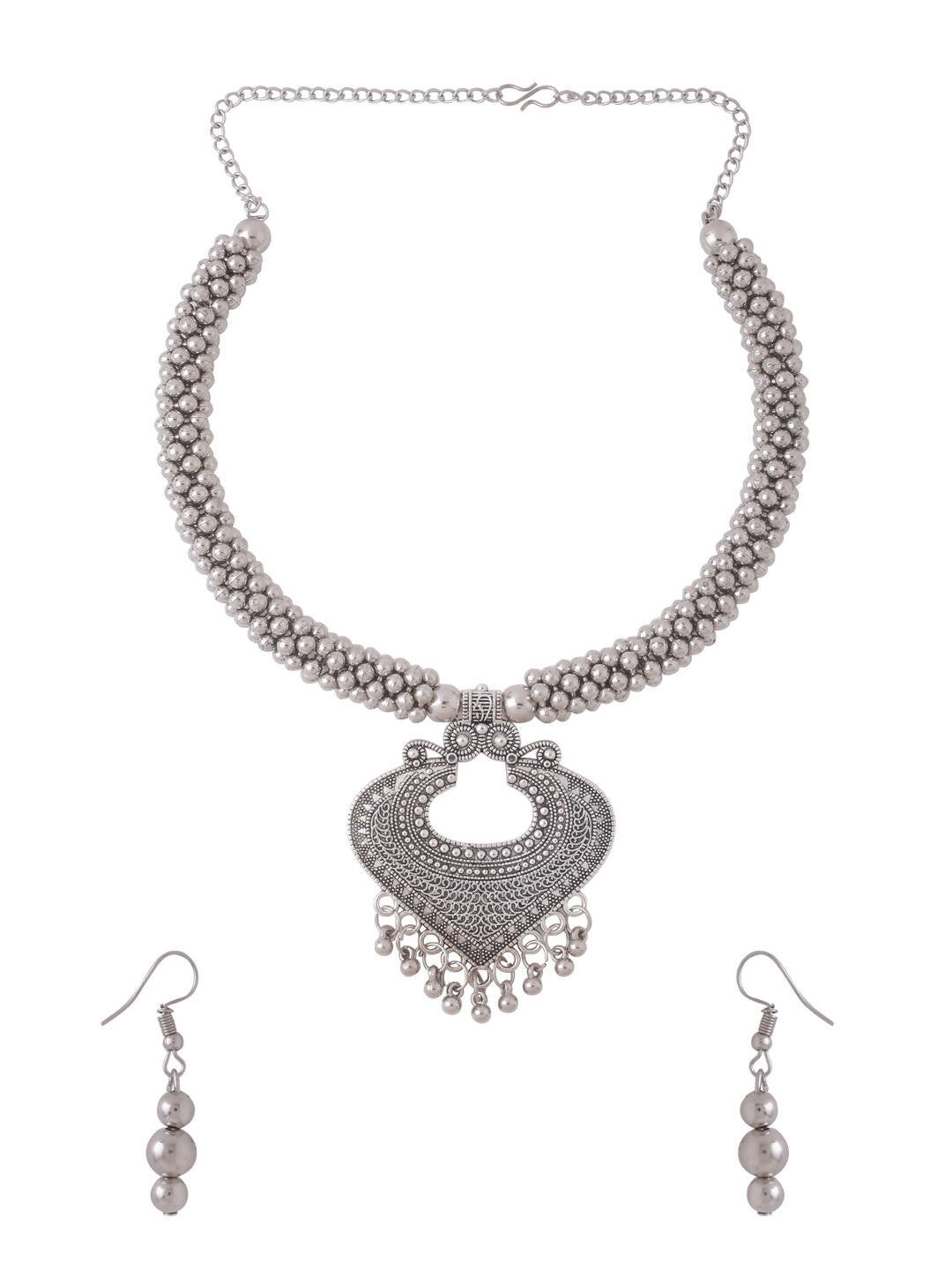 NVR Women Silver Toned Oxidised Jewellery Set - Swadesiicart