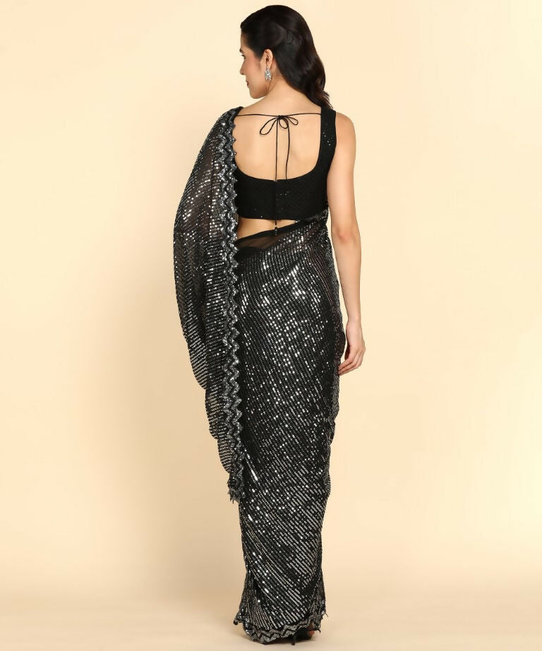 Dishitha Creation Indian Women's Designer Georgette Sequence Saree - Black | Swadesiicart