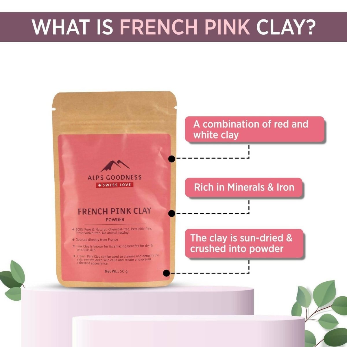 Alps Goodness French Pink Clay Powder - Swadesiicart