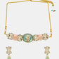 Ruby Raang 22k Gold Polished Kundan And Mint Colored Stonework Choker With Matching Earrings | Swadesiicart