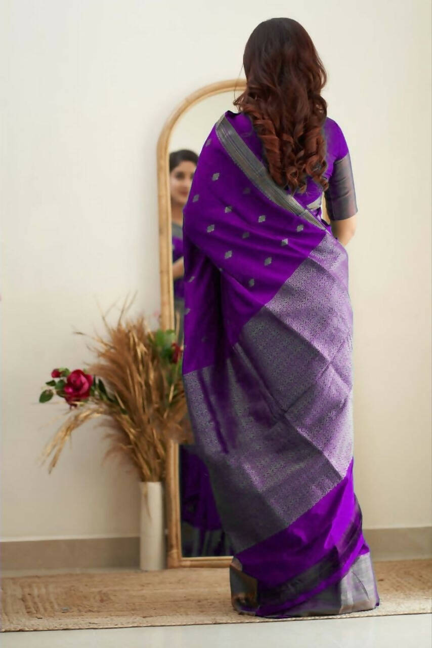 DEIANA'S Beautiful Designer Golden zari Soft Lichi Silk Saree - Purple - Swadesiicart