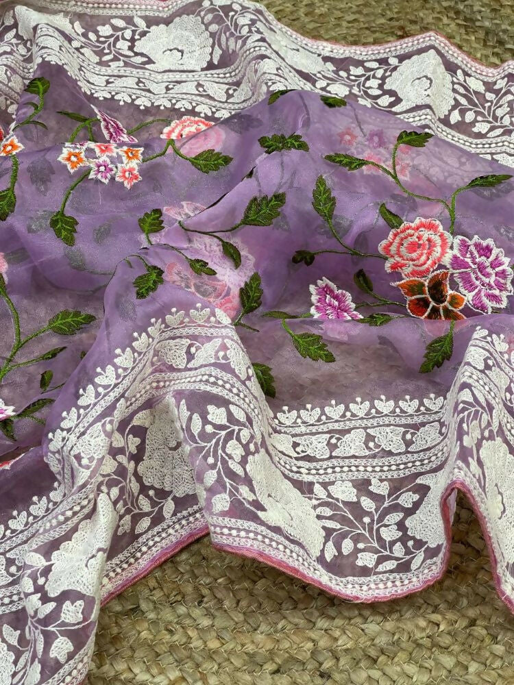 Vamsee Foolwarii Lavender Organza Saree - Swadesiicart