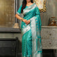 Astita Banarasi Silk Rama Green Saree | Swadesiicart
