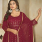 Jyoti Fashion Women's Maroon Georgette Embroidered Anarkali Kurta Pant Set With Dupatta | Swadesiicart