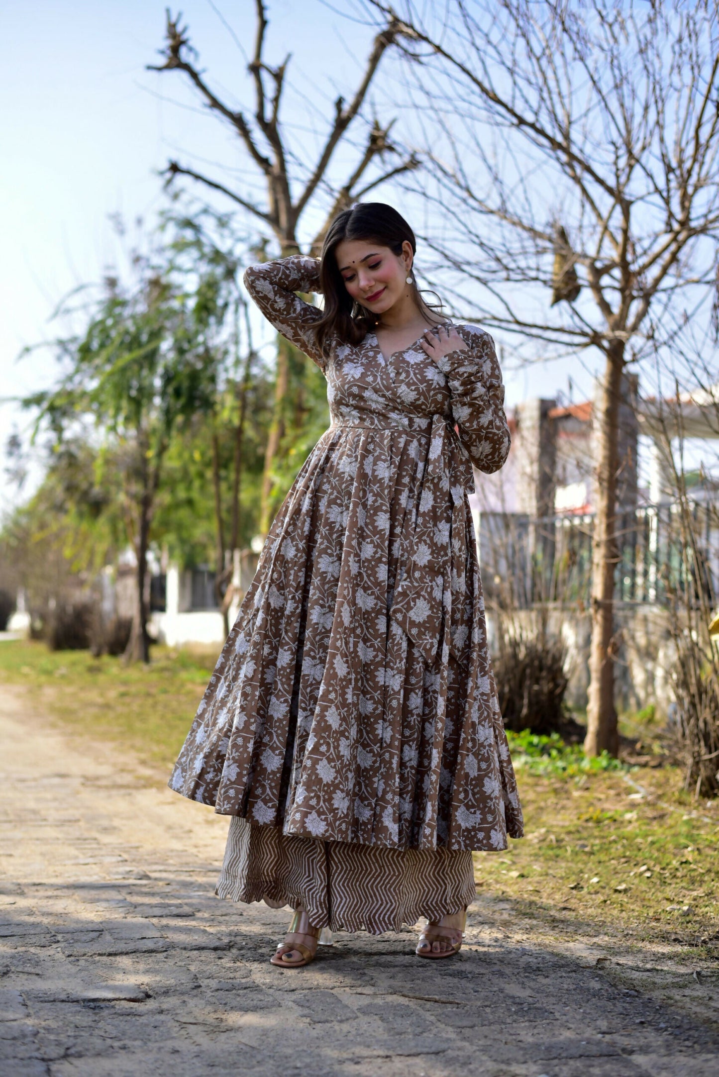 Jyoti Fashion Women's Coffee Cotton Silk Heavy Digital Printed Kurta Plazo Set | Swadesiicart