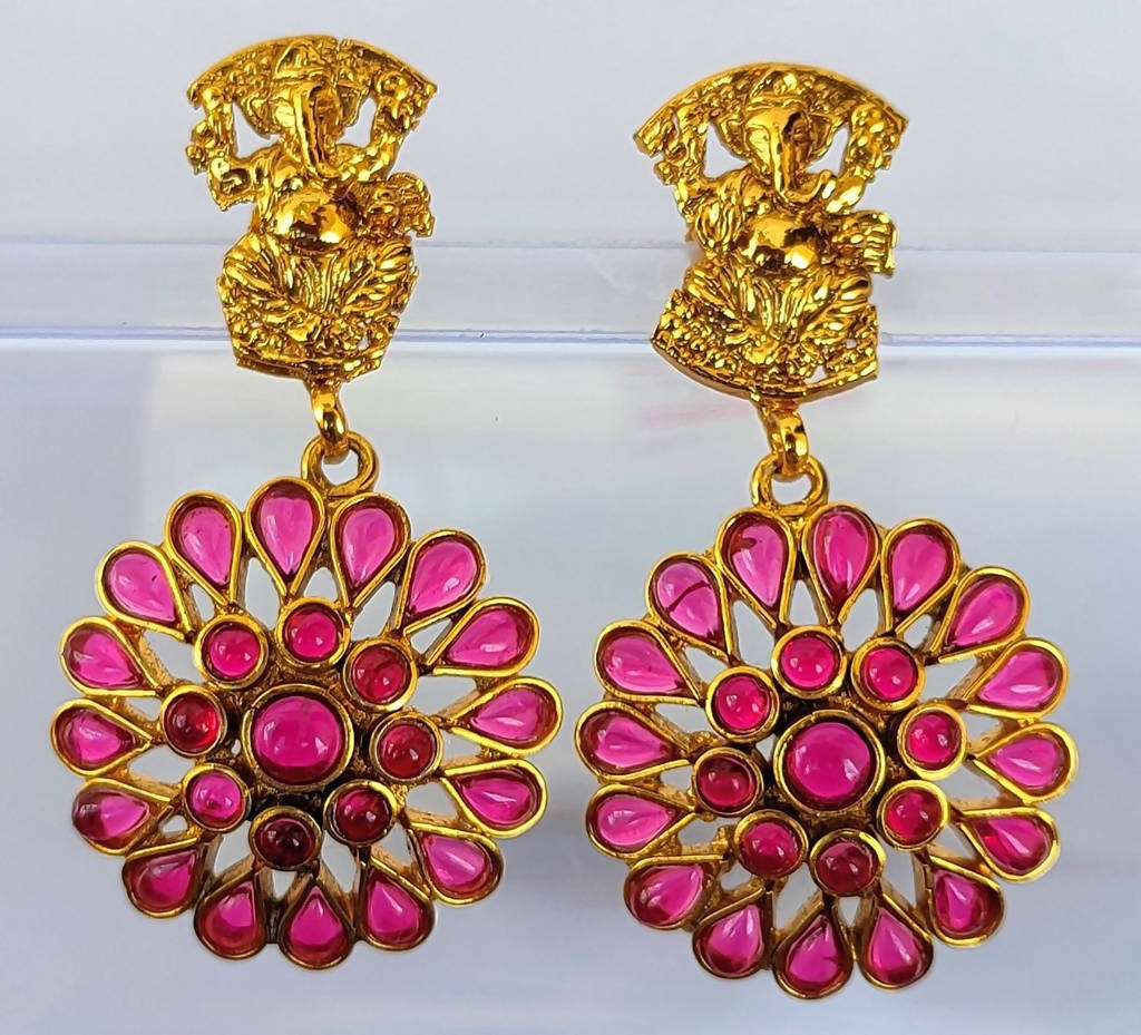 Pink Kemp Ganesha Earrings | Swadesiicart