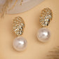 NVR Women's Gold-Polished White Pearl Drop Earrings | Swadesiicart