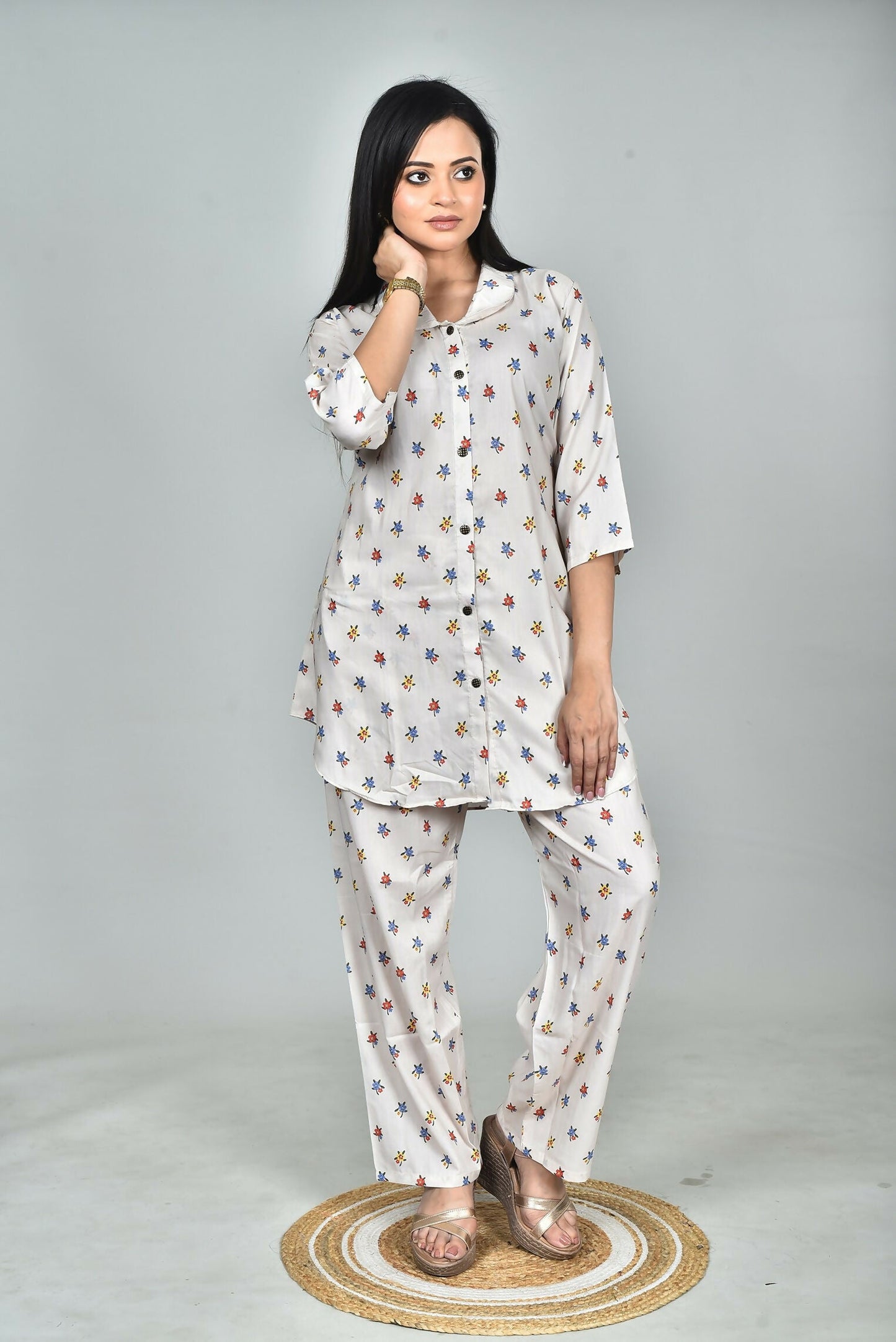 Morchari Digital Print Semi Muslin Co-Ord Set Top & Trouser-Multicolor - Swadesiicart