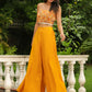 Janasya Mustard Georgette Floral Top Bottom Cape | Swadesiicart