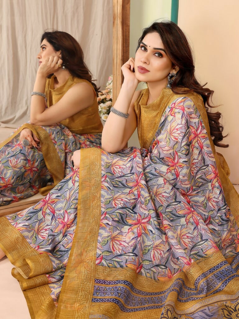 Partywear Designer Mustard Kota Doriya Fancy Saree - Dyuti | Swadesiicart