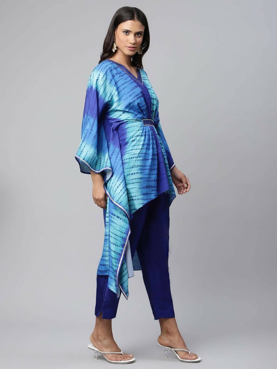 Ahalyaa Women Royal Blue Crepe Digital Printed Kaftan Kurta | Swadesiicart