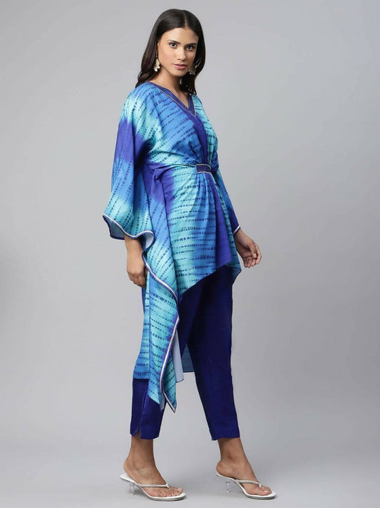 Ahalyaa Women Royal Blue Crepe Digital Printed Kaftan Kurta | Swadesiicart