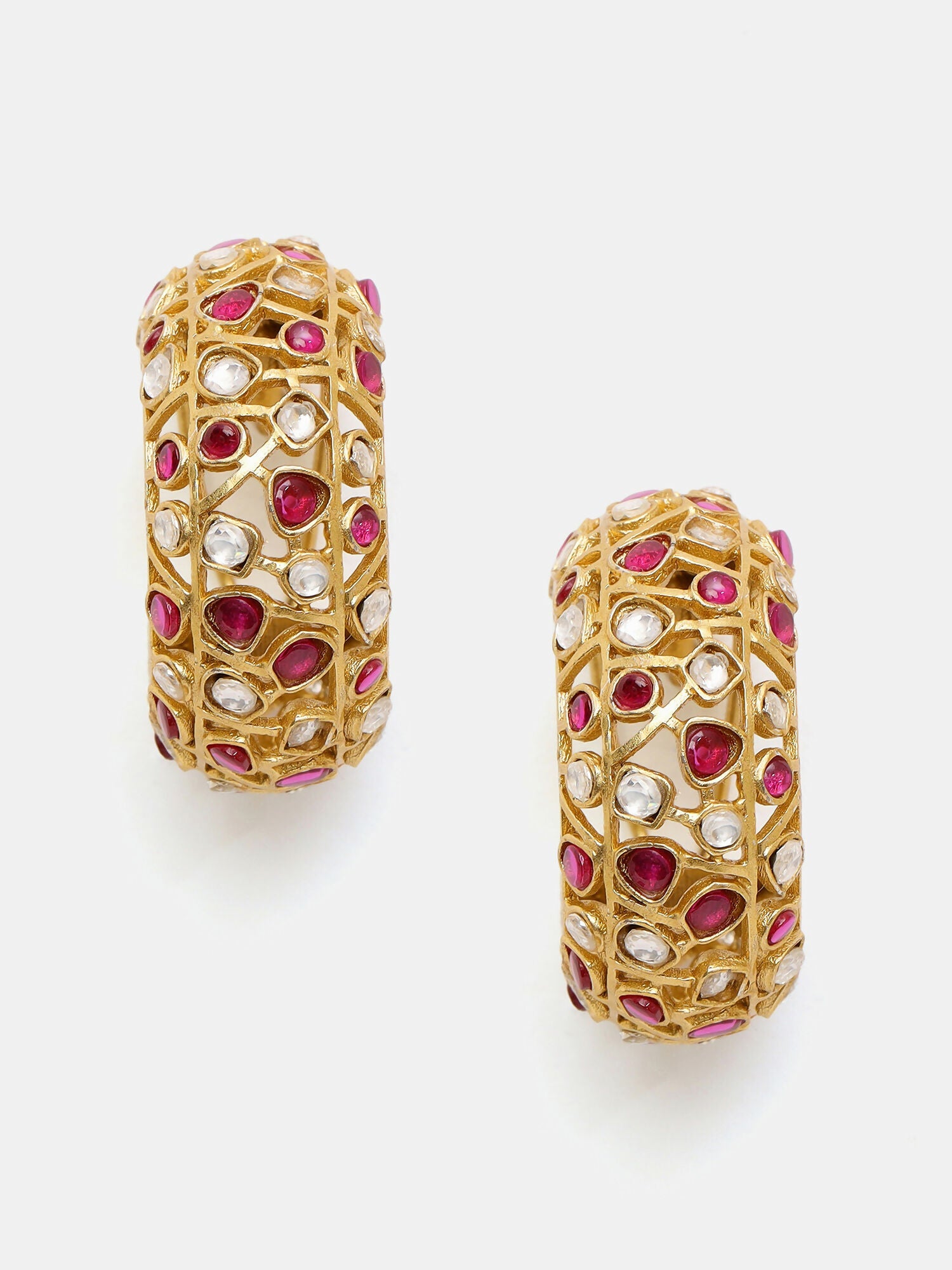 Ruby Raang Gold Polished Maroon Round Kundan Loops | Swadesiicart
