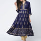 Aniyah Rayon Block Printed Anarkali Blue Kurta (AN-116K)