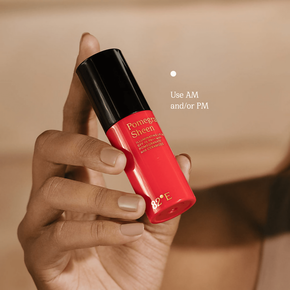 82°E By Deepika Padukone Pomegranate Sheen SPF 15 PA++ Illuminating Lip Oil with Pomegranate and Ceramides | Swadesiicart