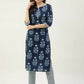 FIORRA Women's Blue Pure Cotton Straight Kurta Set - Swadesiicart