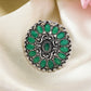 NVR Women's Green Silver-Plated Circular Shape Adjustable Finger Ring | Swadesiicart