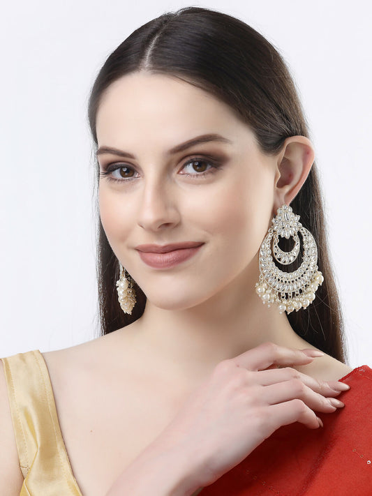 NVR Women Gold-Polished Kundan Handcrafted Chandbalis Earrings | Swadesiicart