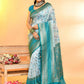 Joban Fashion Sky Blue & Rama Plain With Weaving Border Banarasi Silk Sarees | Swadesiicart