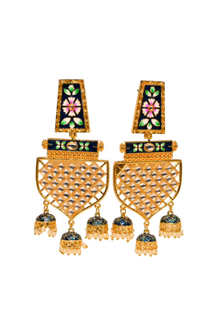 Blue Traditional Gold-Polished Meenakari Jhumka Jhumki Earrings Indian Jewellery For Women Girls By House of Ree - Swadesiicart