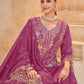 Anaita Magenta Vichitra Silk Readymade Palazzo Suit with Embroidery & Lace Work