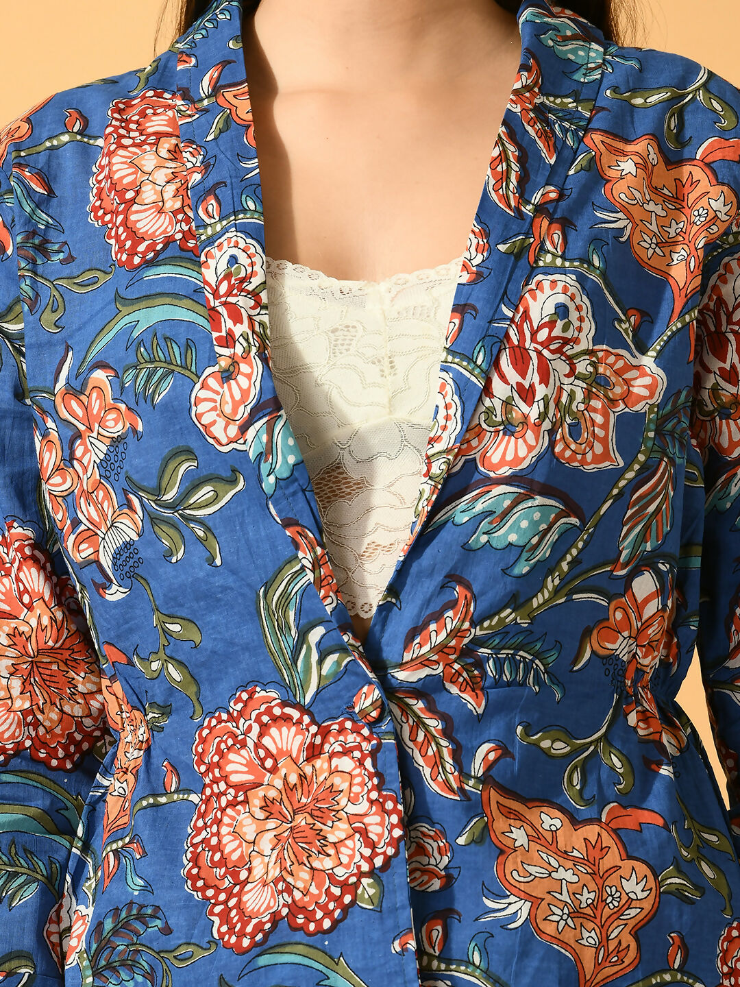 Myshka Women's Blue Printed Coat With Trousers - Swadesiicart