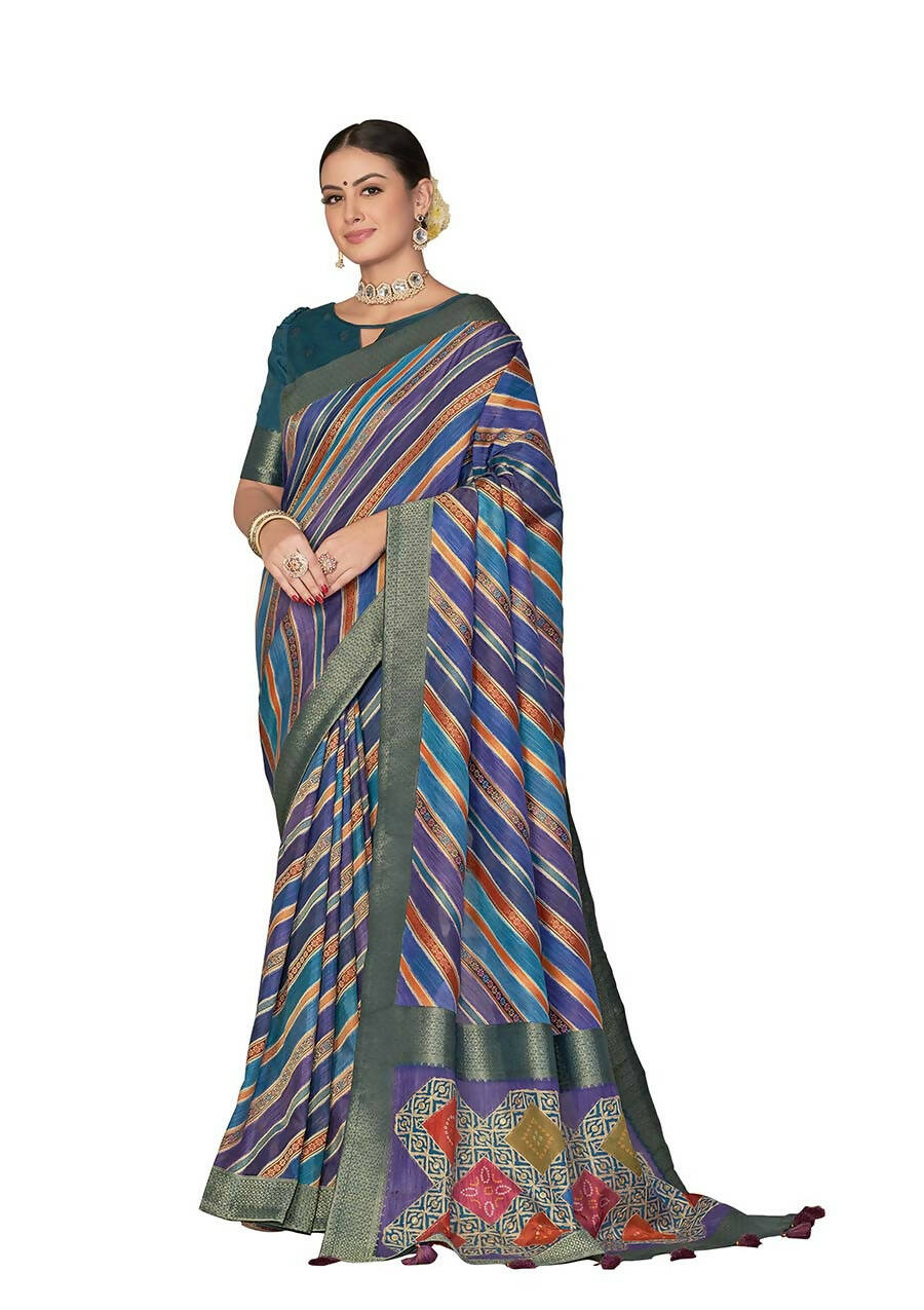 Blue Rangkat Tussar Silk Woven Design Saree with Unstitched Blouse - Mohmanthan Eshani | Swadesiicart