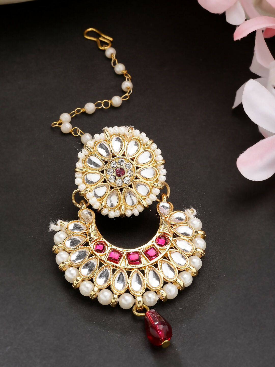 NVR Women's Gold-Polished CZ Stone-Studded Maang Tikka - Swadesiicart