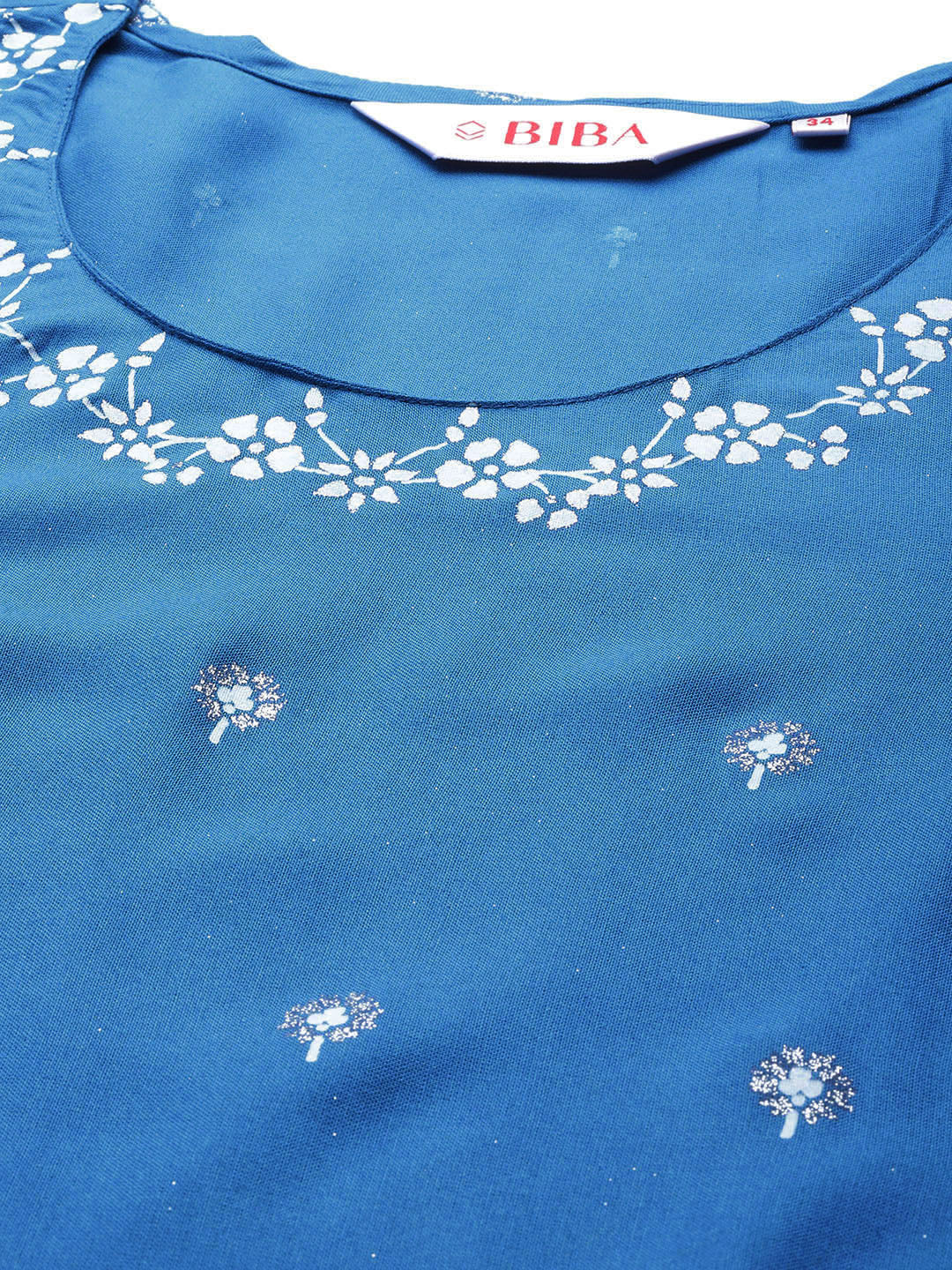 Biba Women Blue & White Ethnic Motifs Printed Assorted Kurta - Swadesiicart