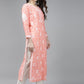 ADA Women Peach-Coloured & White Ethnic Motifs Chikankari Cotton Handloom Kurta | Swadesiicart