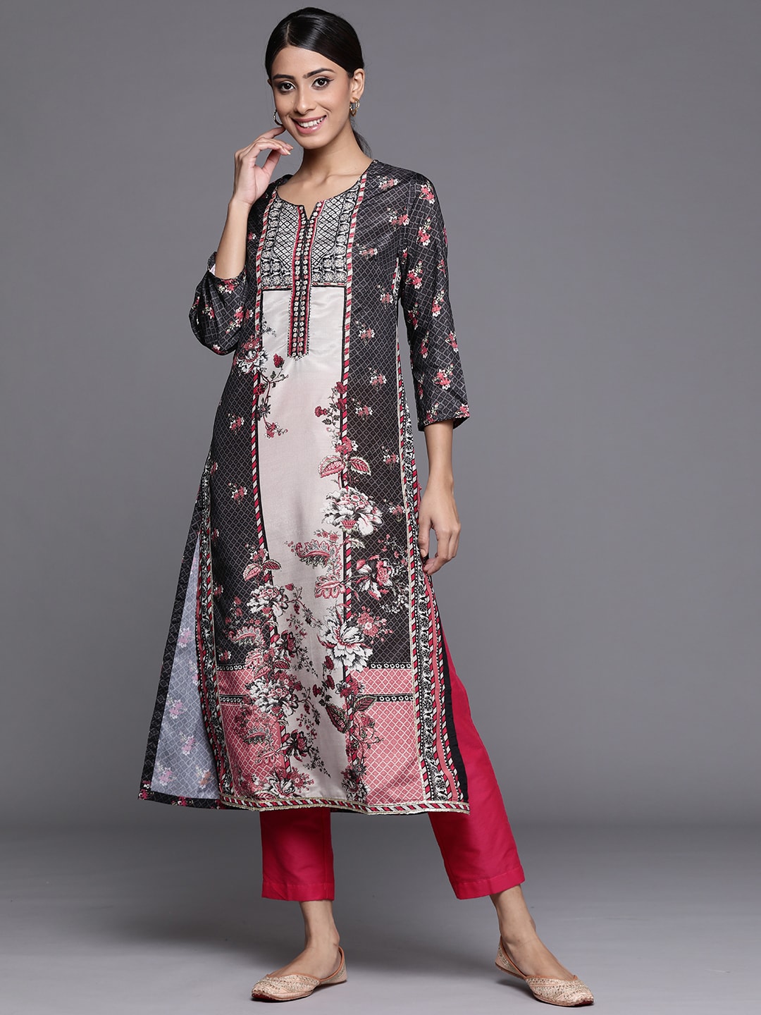 Biba Women Black & Red Ethnic Motifs Printed Kurta - Swadesiicart