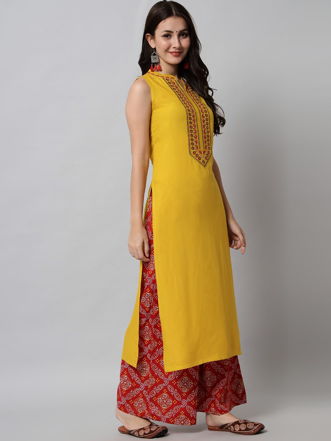 Kalini Women Yellow Ethnic Motifs Yoke Design Kurta - Swadesiicart