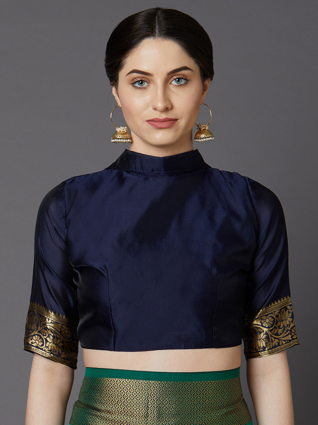 Mitera Green & Gold-Toned Silk Blend Woven Design Banarasi Saree | Swadesiicart