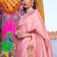 Mitera Pink & Gold-Toned Ethnic Motifs Zari Silk Blend Banarasi Saree | Swadesiicart