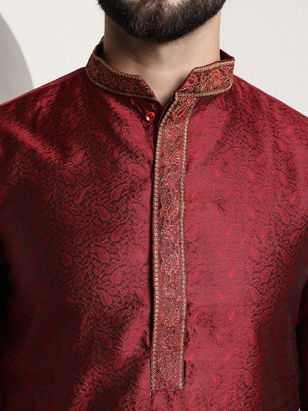 Sojanya Men Red Embroidered Straight Kurta | Swadesiicart