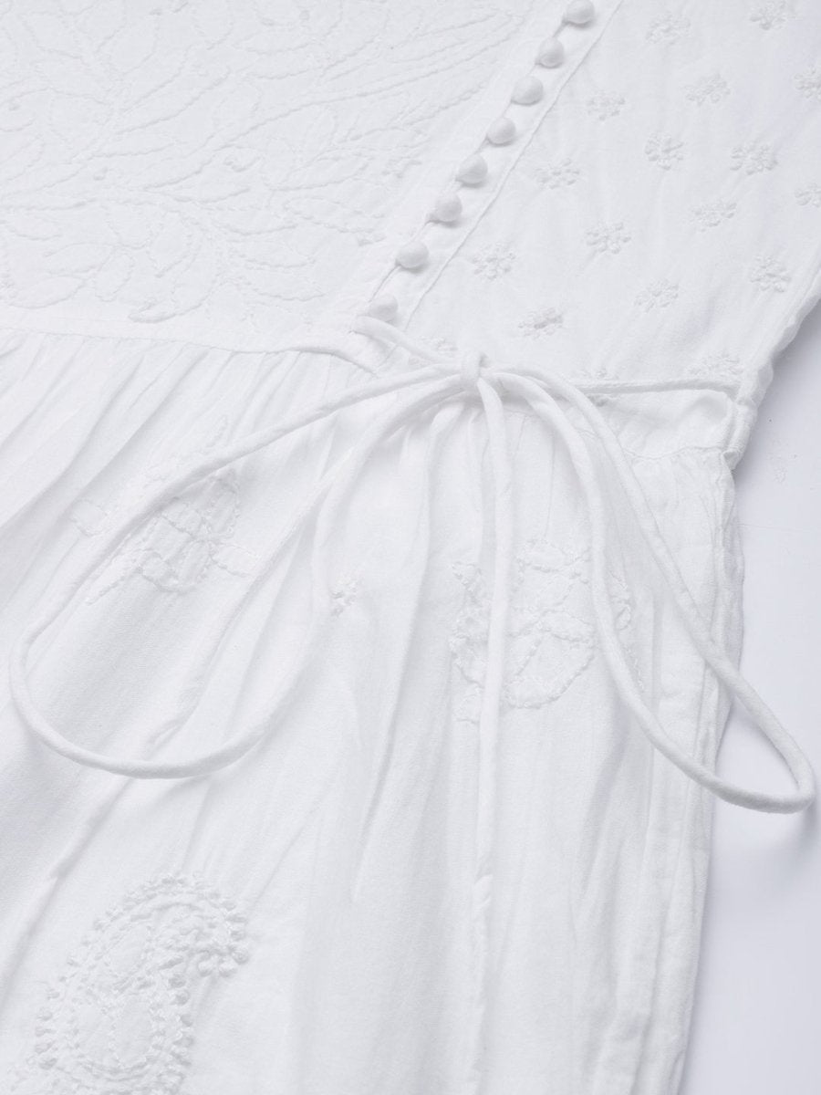 ADA Women White Cotton Sustainable Hand Embroidered Chikankari A-line Handloom Kurta & Dhoti Pants | Swadesiicart