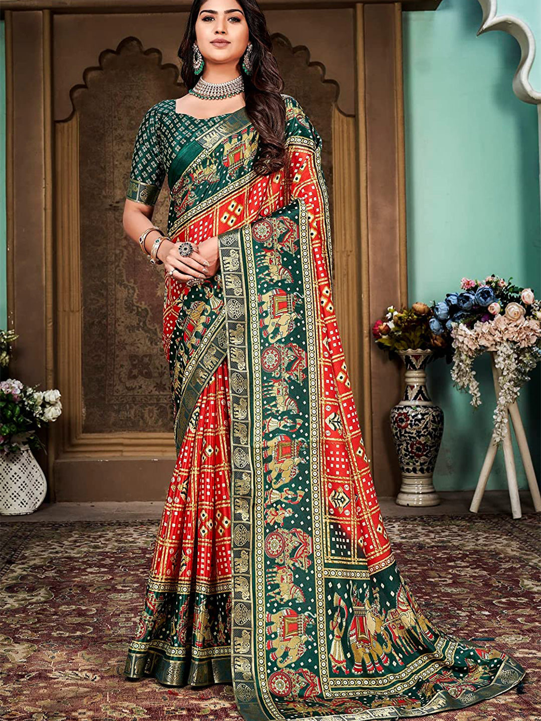 Kalini Bandhani Printed Silk Cotton Banarasi Saree | Swadesiicart