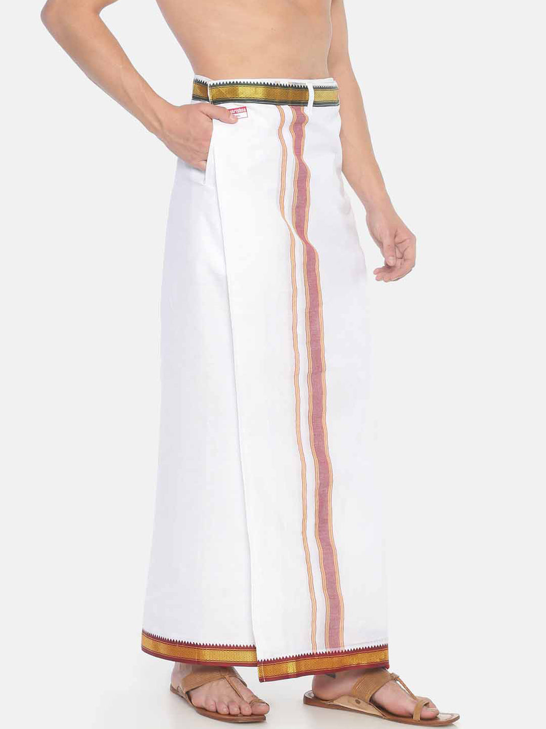 Sethukrishna White Solid Readymade Pocket Dhoti For Men | Swadesiicart