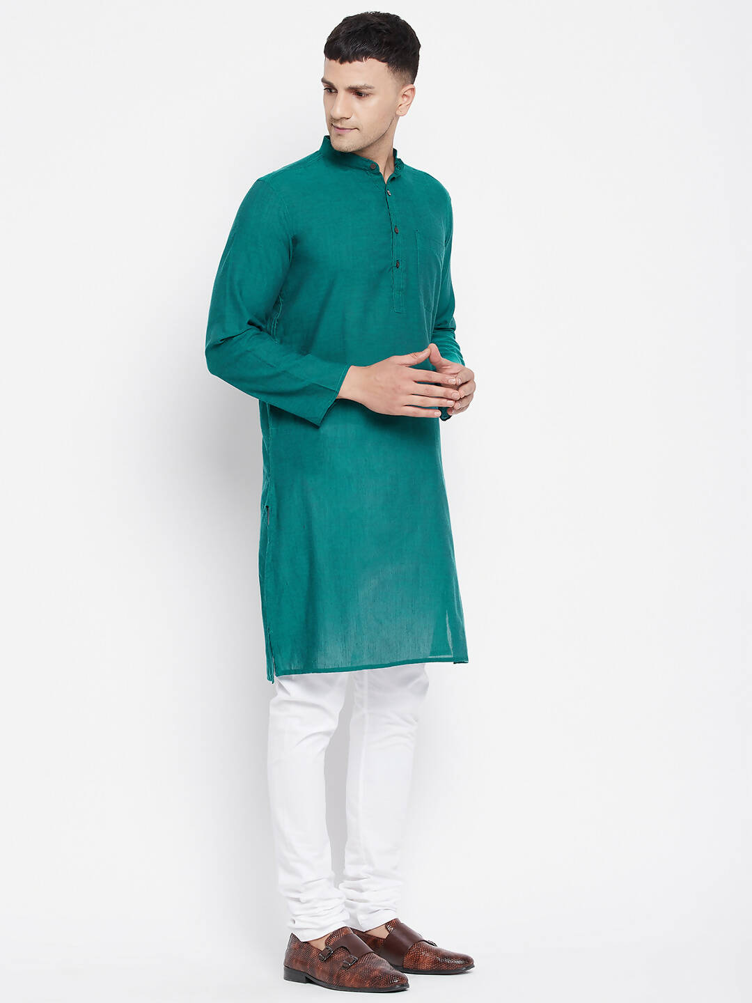 Even Apparels Green Rayon Men's Kurta With Band Collar | Swadesiicart