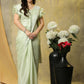 Light Green Silk Satin Sequence Work Ready to Wear Saree with stitched Blouse - Nirvana | Swadesiicart